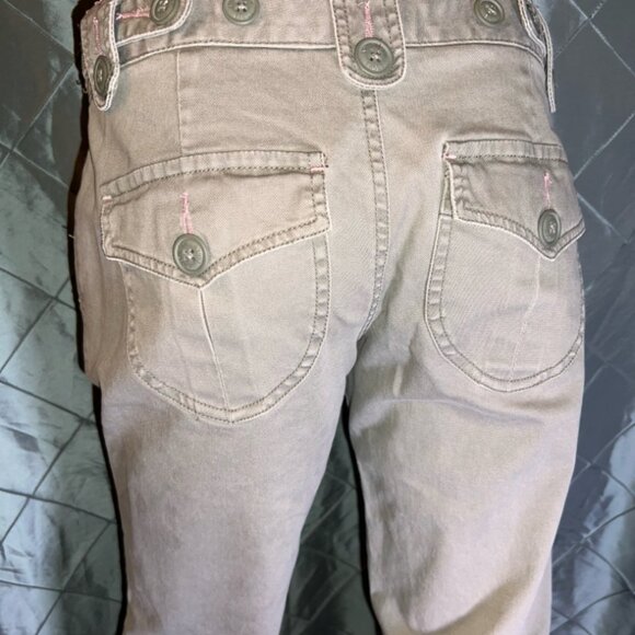 Vtg American Eagle Women 4 Reg Olive Green Stretch Button Pocket Flair Leg Pants - Picture 5 of 8